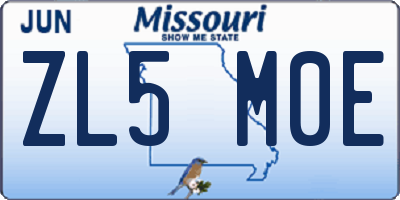MO license plate ZL5M0E
