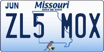 MO license plate ZL5M0X