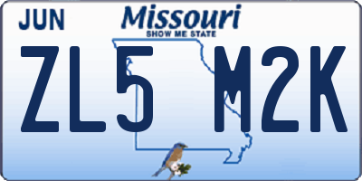 MO license plate ZL5M2K