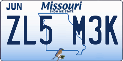 MO license plate ZL5M3K