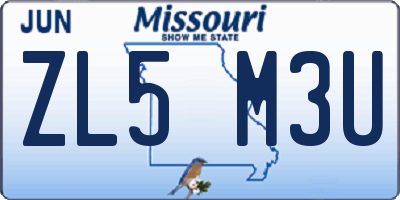 MO license plate ZL5M3U