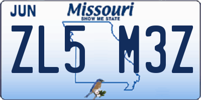 MO license plate ZL5M3Z