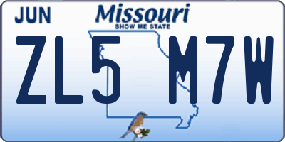 MO license plate ZL5M7W