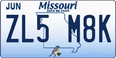 MO license plate ZL5M8K