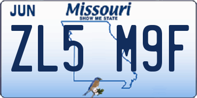 MO license plate ZL5M9F