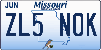 MO license plate ZL5N0K