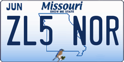 MO license plate ZL5N0R