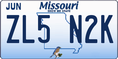 MO license plate ZL5N2K