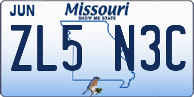 MO license plate ZL5N3C