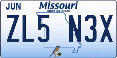 MO license plate ZL5N3X