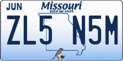 MO license plate ZL5N5M