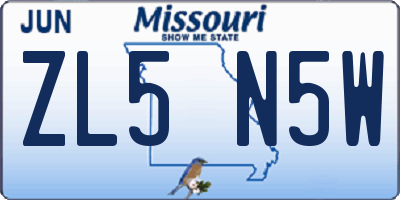 MO license plate ZL5N5W