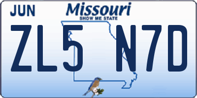 MO license plate ZL5N7D