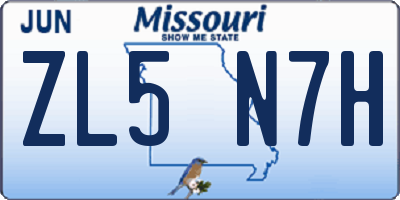 MO license plate ZL5N7H