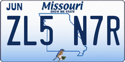 MO license plate ZL5N7R