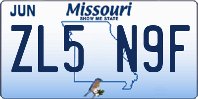 MO license plate ZL5N9F