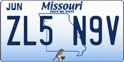 MO license plate ZL5N9V