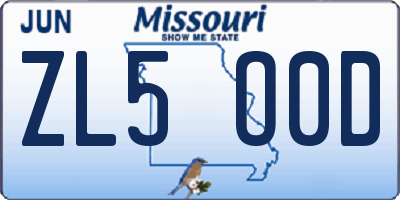 MO license plate ZL5O0D