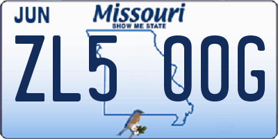 MO license plate ZL5O0G