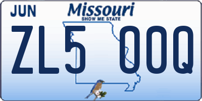 MO license plate ZL5O0Q