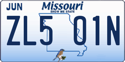 MO license plate ZL5O1N