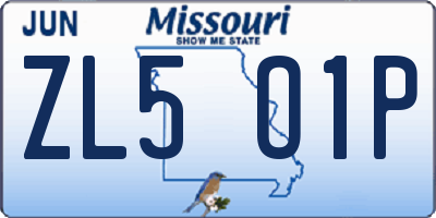 MO license plate ZL5O1P