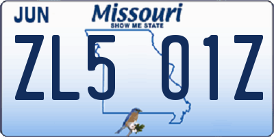 MO license plate ZL5O1Z