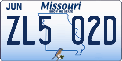 MO license plate ZL5O2D