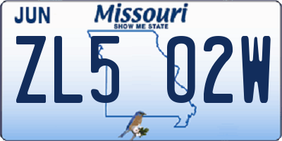 MO license plate ZL5O2W