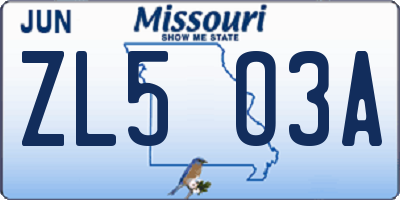 MO license plate ZL5O3A