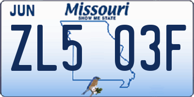 MO license plate ZL5O3F