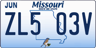 MO license plate ZL5O3V