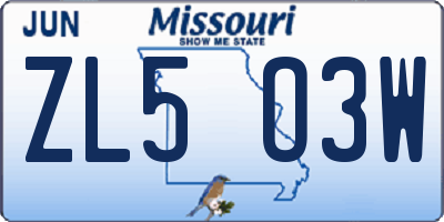 MO license plate ZL5O3W