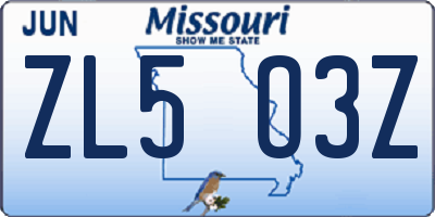 MO license plate ZL5O3Z