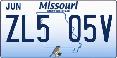 MO license plate ZL5O5V