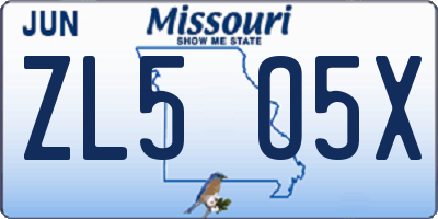 MO license plate ZL5O5X