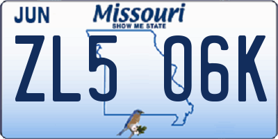 MO license plate ZL5O6K
