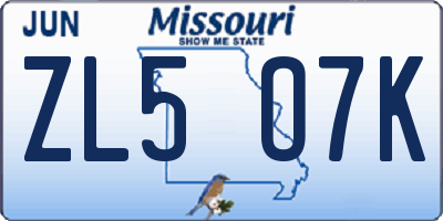MO license plate ZL5O7K
