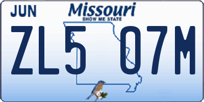 MO license plate ZL5O7M