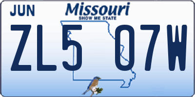 MO license plate ZL5O7W
