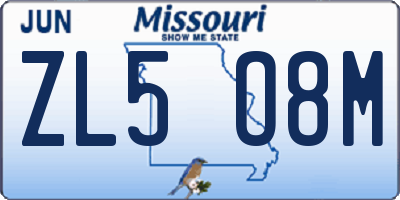 MO license plate ZL5O8M