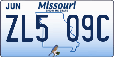 MO license plate ZL5O9C