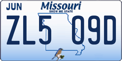 MO license plate ZL5O9D