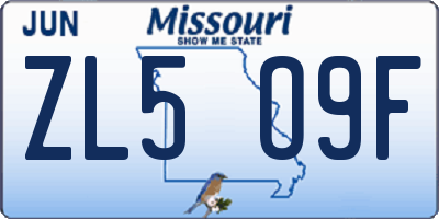 MO license plate ZL5O9F