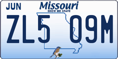 MO license plate ZL5O9M
