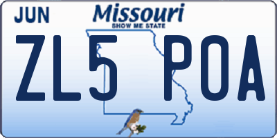 MO license plate ZL5P0A