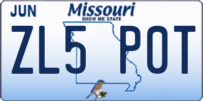 MO license plate ZL5P0T