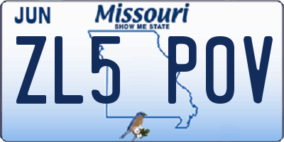MO license plate ZL5P0V