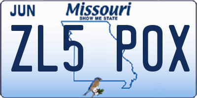 MO license plate ZL5P0X
