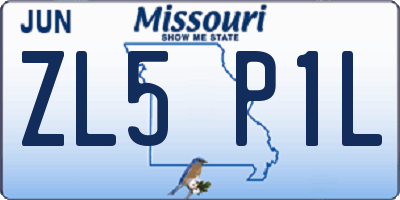 MO license plate ZL5P1L